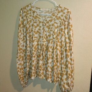 Mustard Yellow and Gold Floral Boho Solitaire Top M NWOT